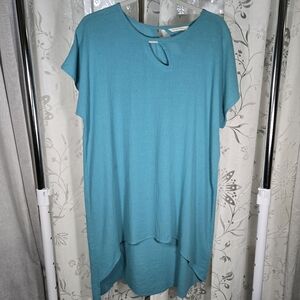 Soft Surroundings 100% Cotton Teal Lagenlook‎ Tunic Top Size PL Asymmetrical Hem